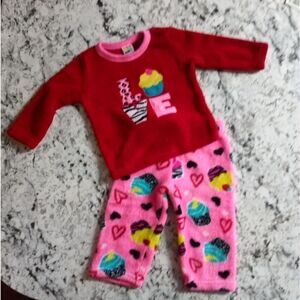 Healthtex Cupcake Love Fleece Pajamas Sz 18M Red Pink PJs